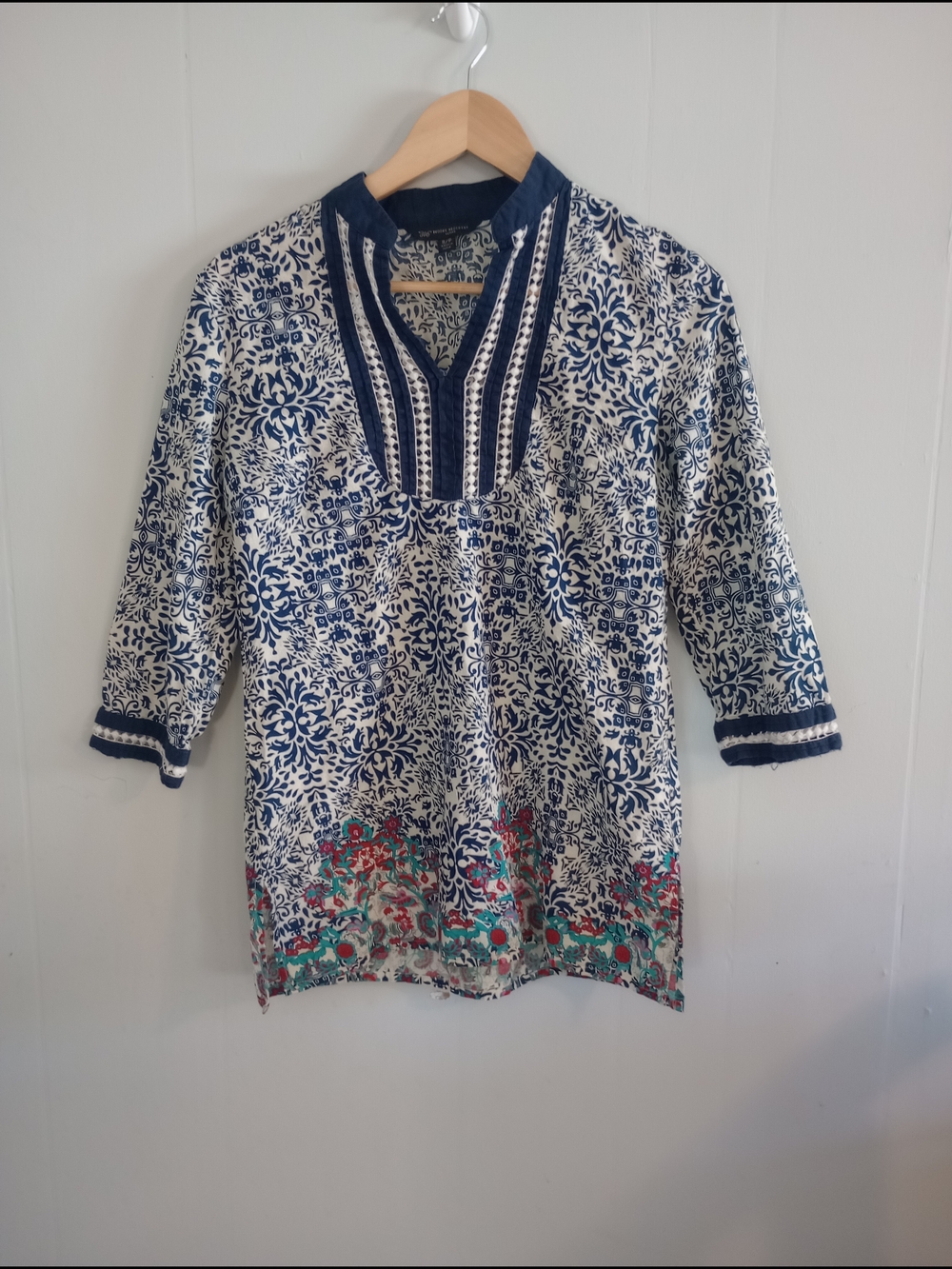 Brooks Brothers Blue and White Floral Tunic Top Size SP